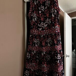 MICHAEL Michael Kors Pink and White Sleeveless Mock Neck Midi Dress